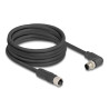 Delock M12 Kabel L-kodiert 4 Pin Stecker rechts gewinkelt zu Buchse gerade PUR schleppkettentauglich 5 m schwarz