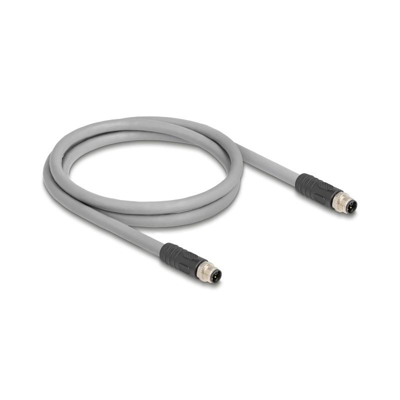 Delock M12 Kabel L-kodiert 5 Pin Stecker zu Stecker PUR schleppkettentauglich 1 m grau