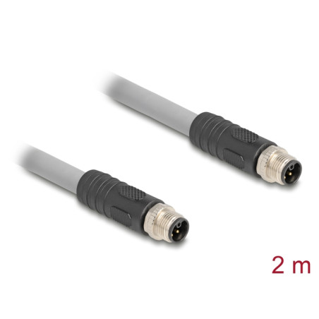 Delock M12 Kabel L-kodiert 5 Pin Stecker zu Stecker PUR schleppkettentauglich 2 m grau