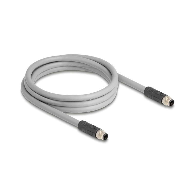 Delock M12 Kabel L-kodiert 5 Pin Stecker zu Stecker PUR schleppkettentauglich 2 m grau