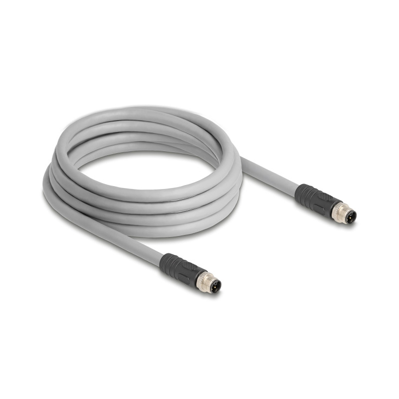 Delock M12 Kabel L-kodiert 5 Pin Stecker zu Stecker PUR schleppkettentauglich 3 m grau