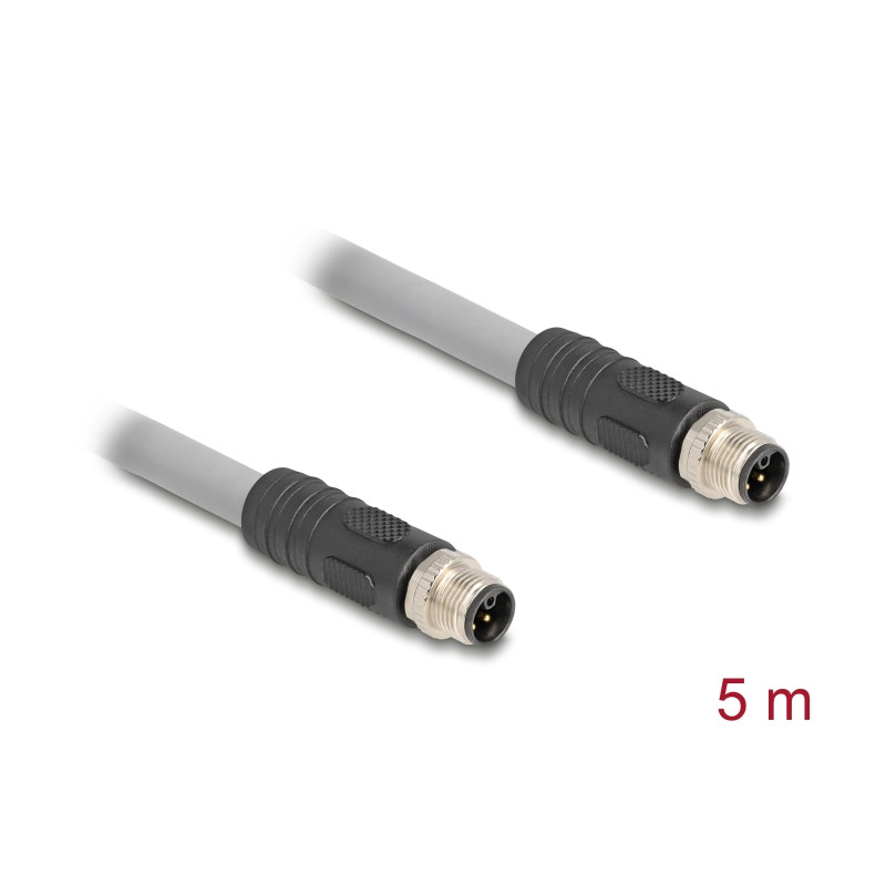 Delock M12 Kabel L-kodiert 5 Pin Stecker zu Stecker PUR schleppkettentauglich 5 m grau