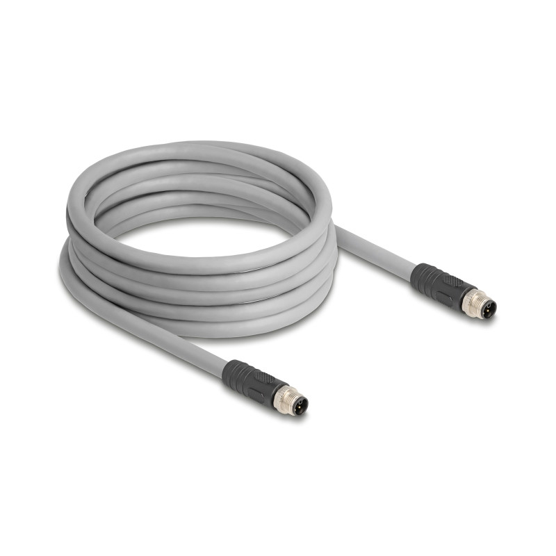 Delock M12 Kabel L-kodiert 5 Pin Stecker zu Stecker PUR schleppkettentauglich 5 m grau