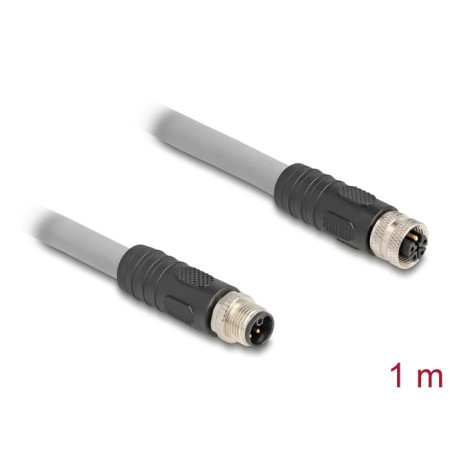 Delock M12 Kabel L-kodiert 5 Pin Stecker zu Buchse PUR schleppkettentauglich 1 m grau
