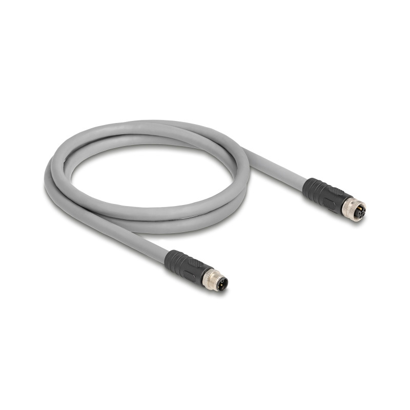 Delock M12 Kabel L-kodiert 5 Pin Stecker zu Buchse PUR schleppkettentauglich 1 m grau
