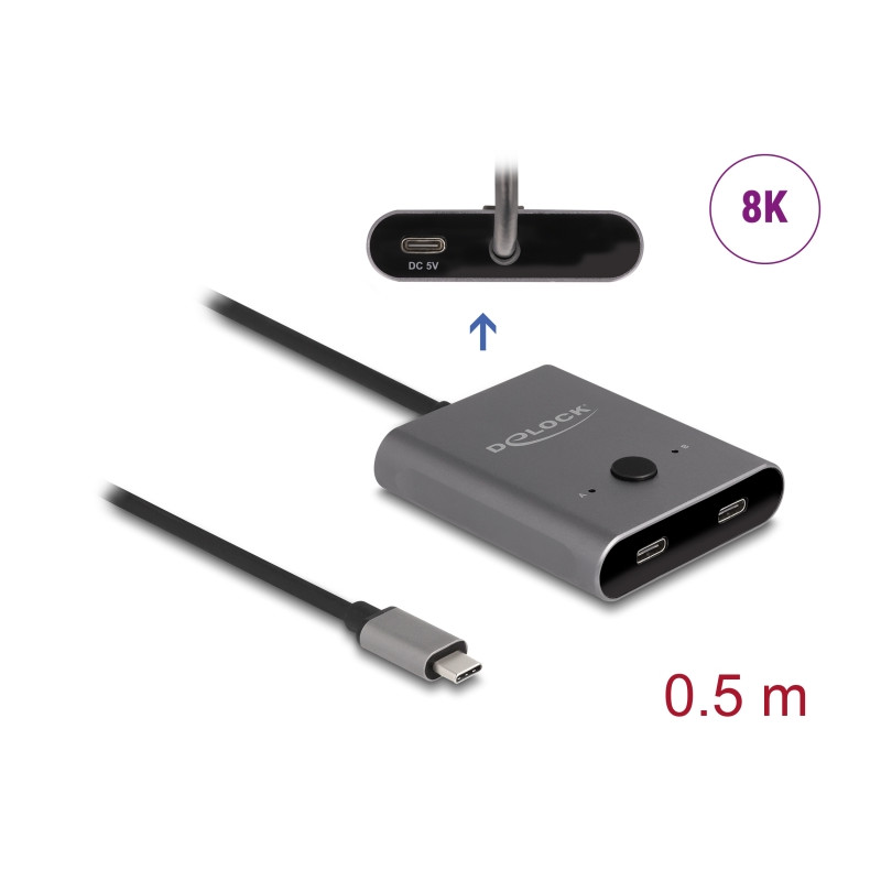 Delock USB 10 Gbps USB Type-C™ Switch 2 auf 1 bidirektional 8K