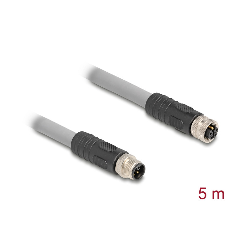 Delock M12 Kabel L-kodiert 5 Pin Stecker zu Buchse PUR schleppkettentauglich 5 m grau