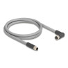 Delock M12 Kabel L-kodiert 5 Pin Stecker gerade zu Buchse rechts gewinkelt PUR schleppkettentauglich 1 m grau
