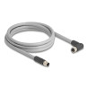 Delock M12 Kabel L-kodiert 5 Pin Stecker gerade zu Buchse rechts gewinkelt PUR schleppkettentauglich 2 m grau