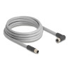 Delock M12 Kabel L-kodiert 5 Pin Stecker gerade zu Buchse rechts gewinkelt PUR schleppkettentauglich 3 m grau