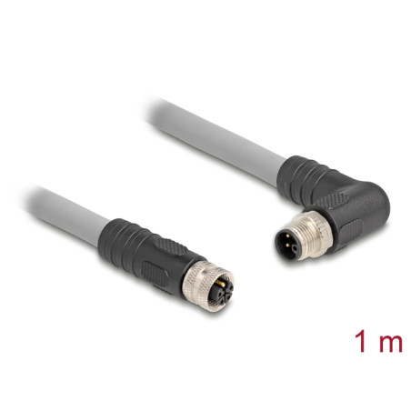 Delock M12 Kabel L-kodiert 5 Pin Stecker rechts gewinkelt zu Buchse gerade PUR schleppkettentauglich 1 m grau