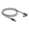 Delock M12 Kabel L-kodiert 5 Pin Stecker rechts gewinkelt zu Buchse gerade PUR schleppkettentauglich 1 m grau