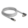 Delock M12 Kabel L-kodiert 5 Pin Stecker rechts gewinkelt zu Buchse gerade PUR schleppkettentauglich 2 m grau