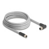 Delock M12 Kabel L-kodiert 5 Pin Stecker rechts gewinkelt zu Buchse gerade PUR schleppkettentauglich 3 m grau