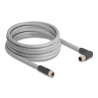 Delock M12 Kabel L-kodiert 5 Pin Stecker rechts gewinkelt zu Buchse gerade PUR schleppkettentauglich 5 m grau