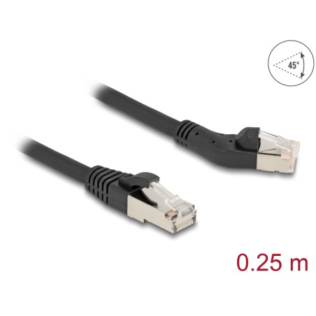 Delock RJ45 Netzwerkkabel Cat.6A S/FTP Stecker 45° nach links gewinkelt zu Stecker gerade 0,25 m schwarz