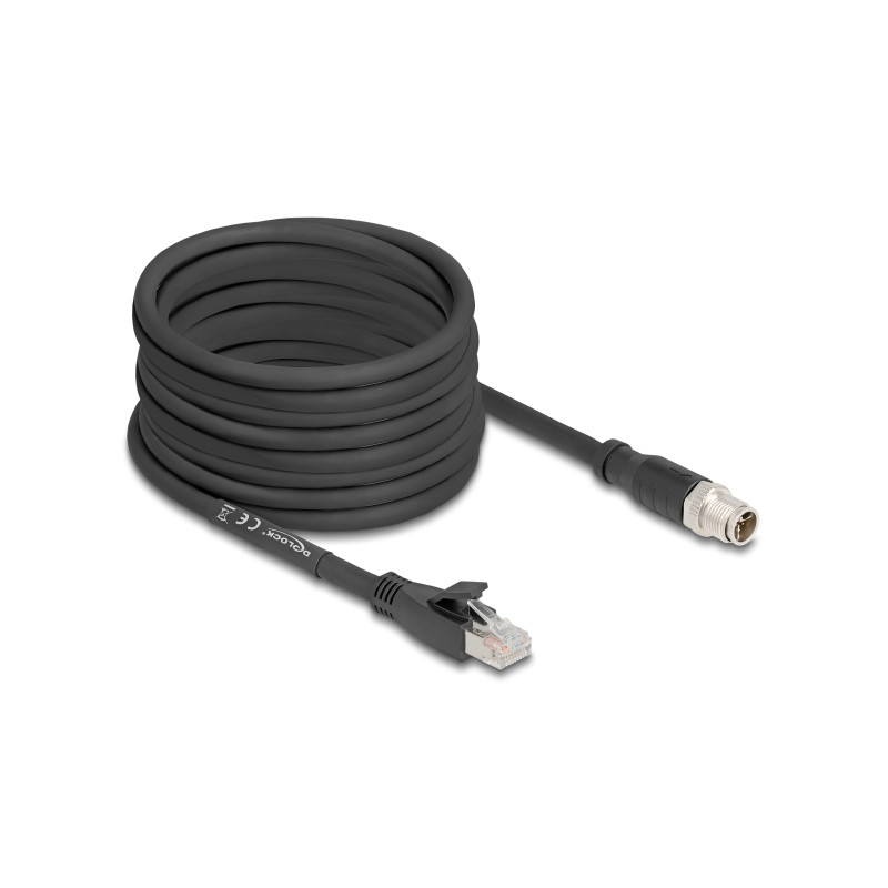 Delock M12 Kabel X-kodiert 8 Pin Stecker zu RJ45 Stecker Cat.5e S/FTP flexibel 10 m schwarz