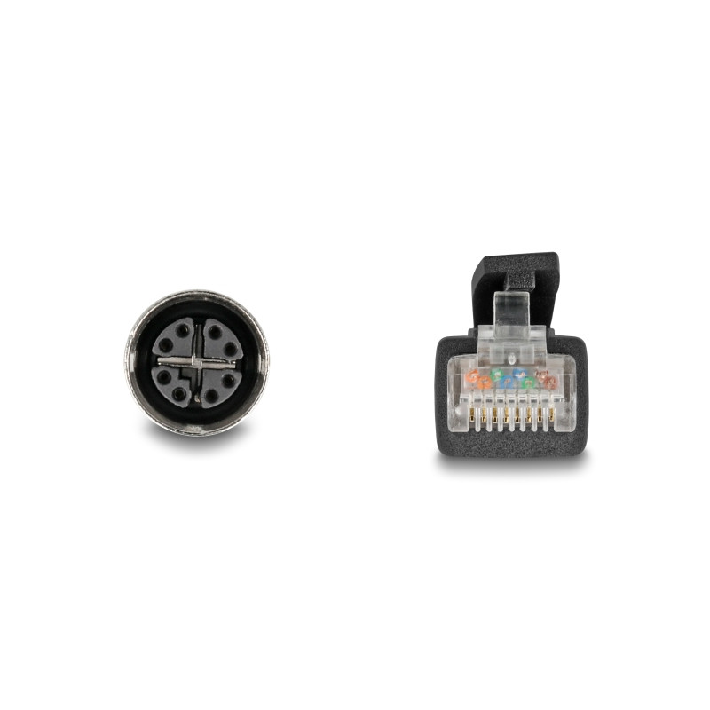 Delock M12 Kabel X-kodiert 8 Pin Buchse zu RJ45 Stecker Cat.5e S/FTP flexibel 3 m schwarz