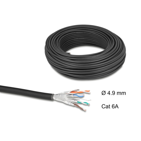Delock Netzwerkkabel Rolle Cat.6A U/FTP 500 MHz Slim flexibel halogenfrei 50 m schwarz