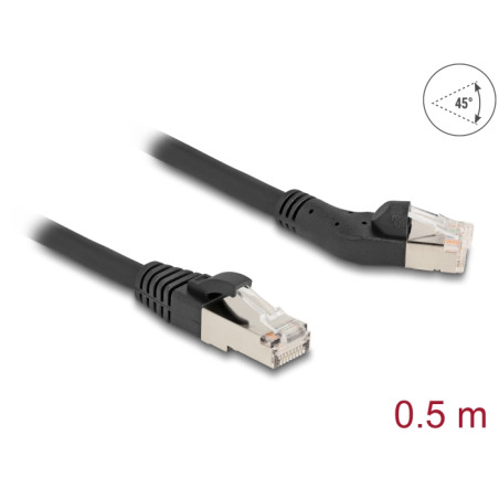 Delock RJ45 Netzwerkkabel Cat.6A S/FTP Stecker 45° nach links gewinkelt zu Stecker gerade 0,5 m schwarz