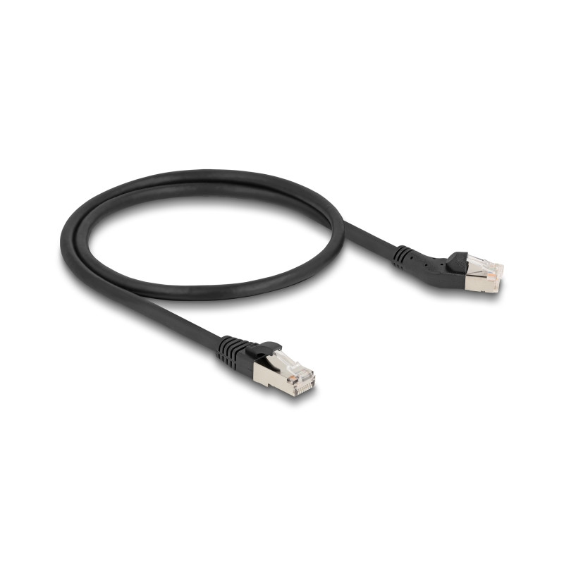 Delock RJ45 Netzwerkkabel Cat.6A S/FTP Stecker 45° nach links gewinkelt zu Stecker gerade 0,5 m schwarz