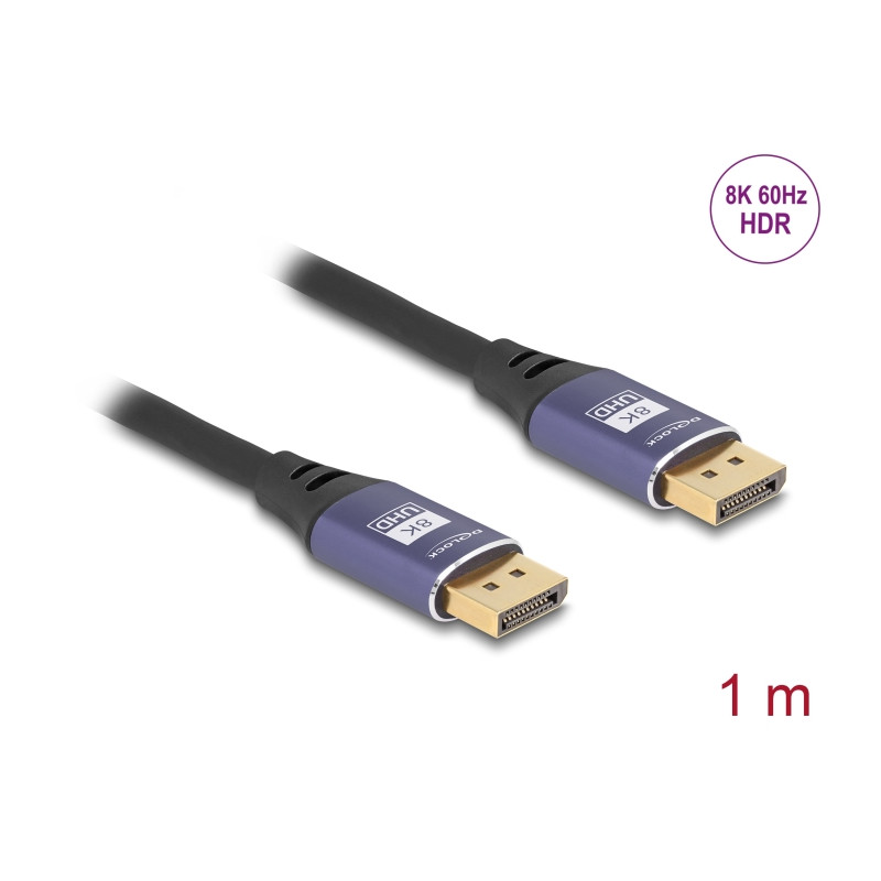 Delock DisplayPort Kabel 8K 60 Hz 1 m flieder Metall