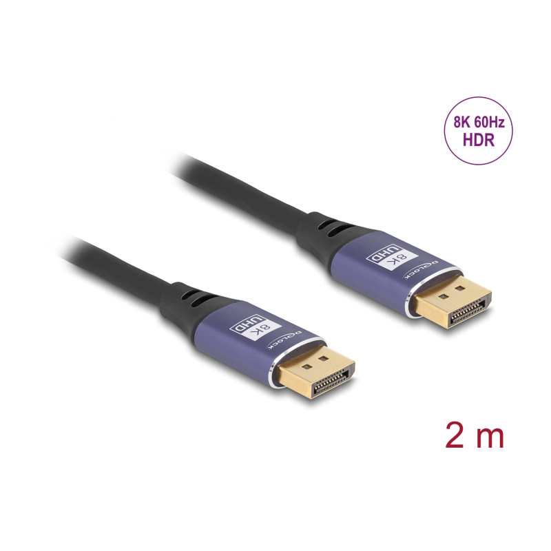 Delock DisplayPort Kabel 8K 60 Hz 2 m flieder Metall