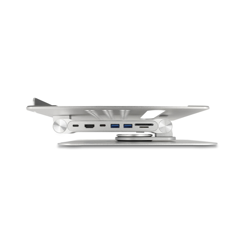 Delock Tablet und Notebook Ständer mit eingebauter Dockingstation 4K - HDMI / Kartenleser / Hub / PD 3.0 90 W - 360° drehbar