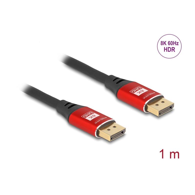Delock DisplayPort Kabel 8K 60 Hz 1 m rot Metall