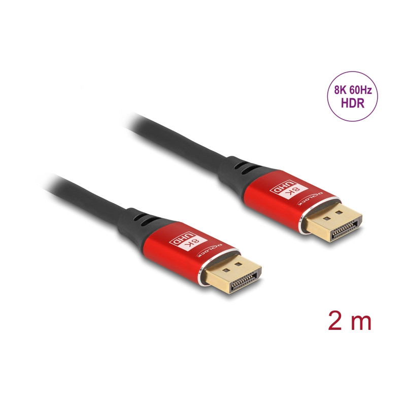 Delock DisplayPort Kabel 8K 60 Hz 2 m rot Metall
