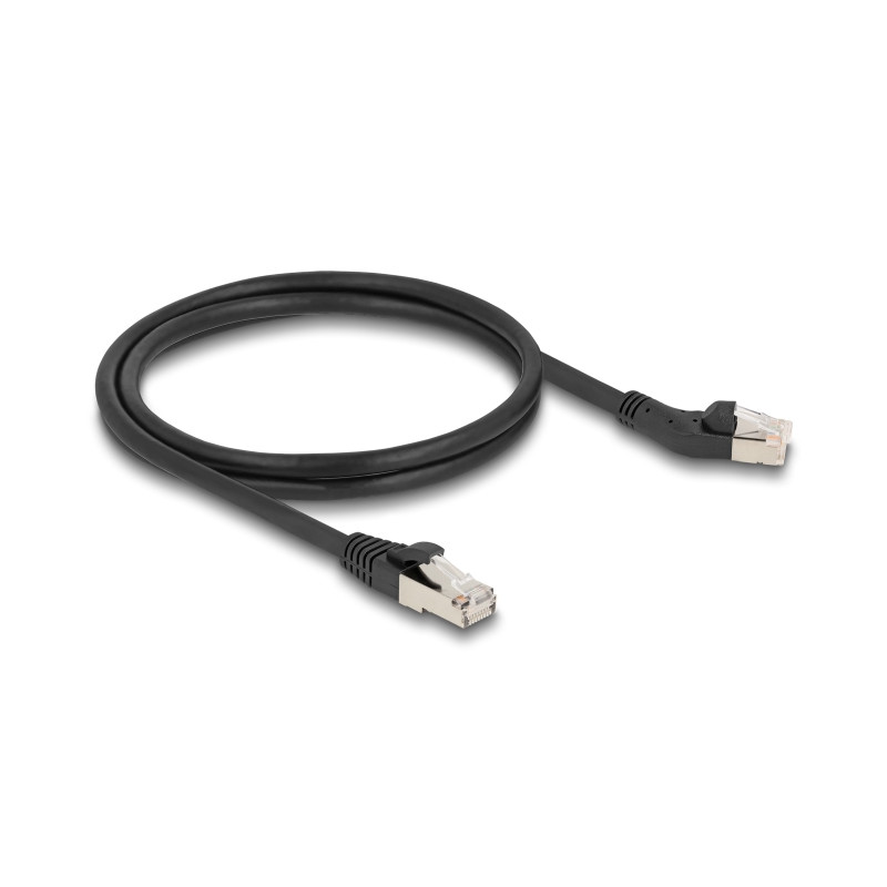 Delock RJ45 Netzwerkkabel Cat.6A S/FTP Stecker 45° nach links gewinkelt zu Stecker gerade 1 m schwarz