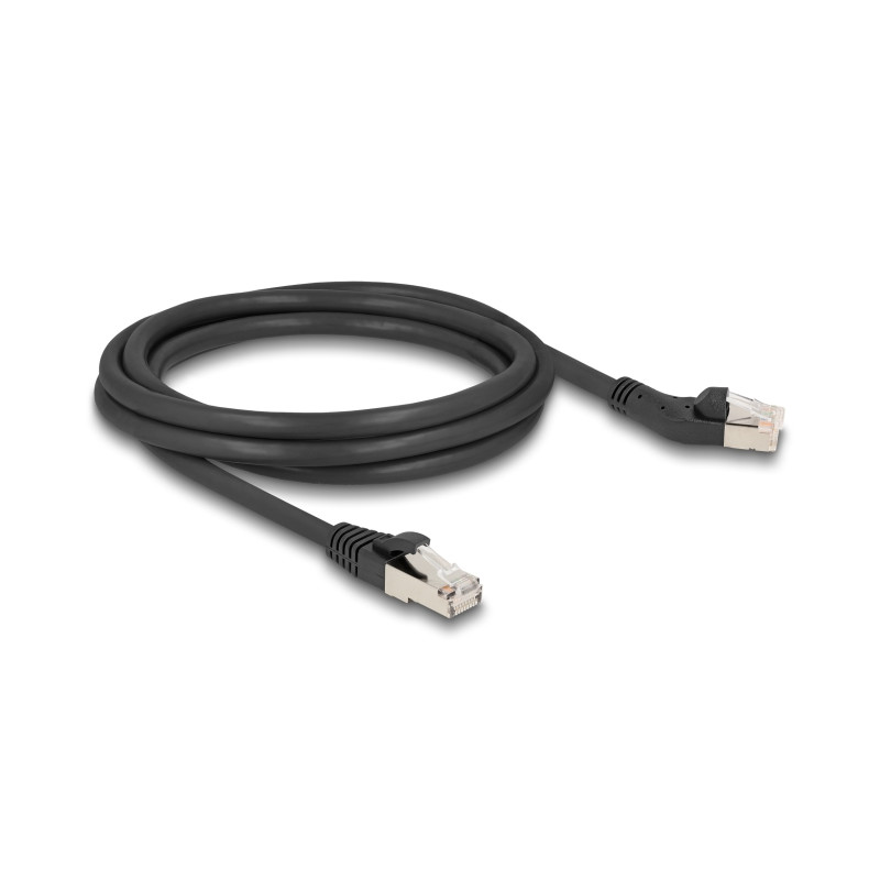 Delock RJ45 Netzwerkkabel Cat.6A S/FTP Stecker 45° nach links gewinkelt zu Stecker gerade 2 m schwarz