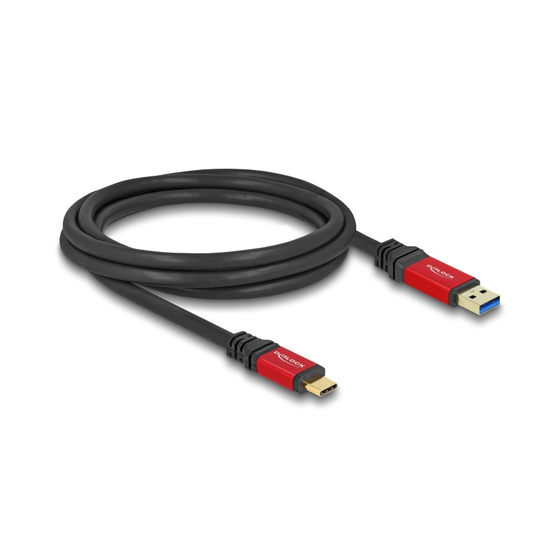 Delock USB 10 Gbps Kabel USB Typ-A Stecker zu USB Type-C™ Stecker 2 m rot Metall