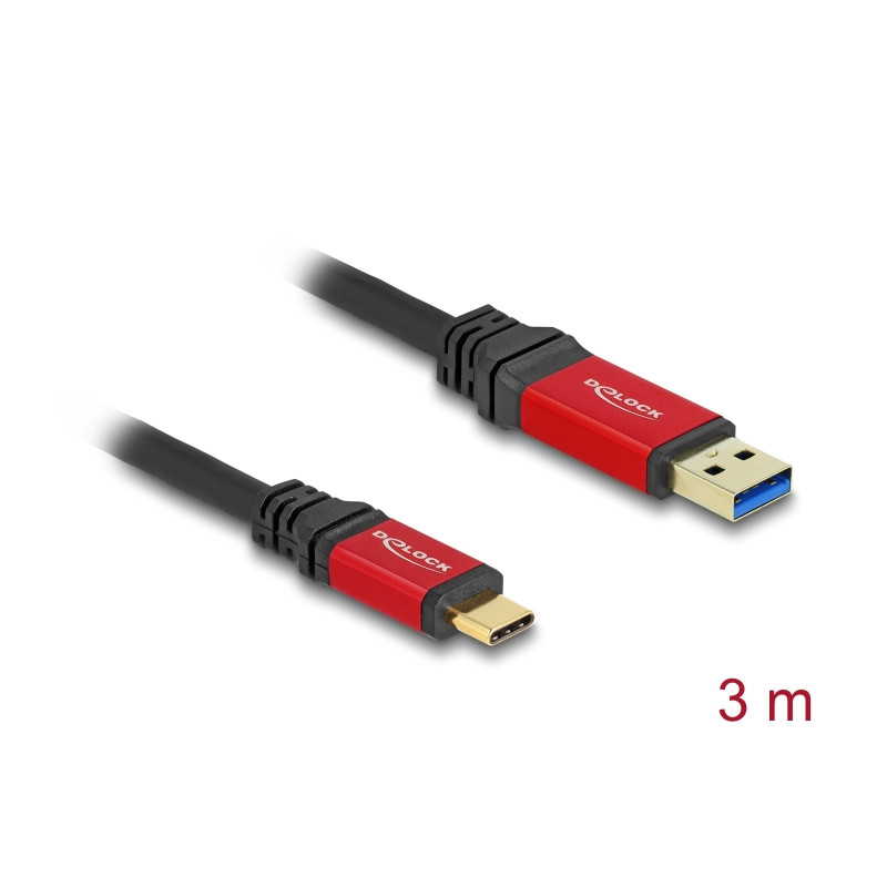 Delock USB 10 Gbps Kabel USB Typ-A Stecker zu USB Type-C™ Stecker 3 m rot Metall