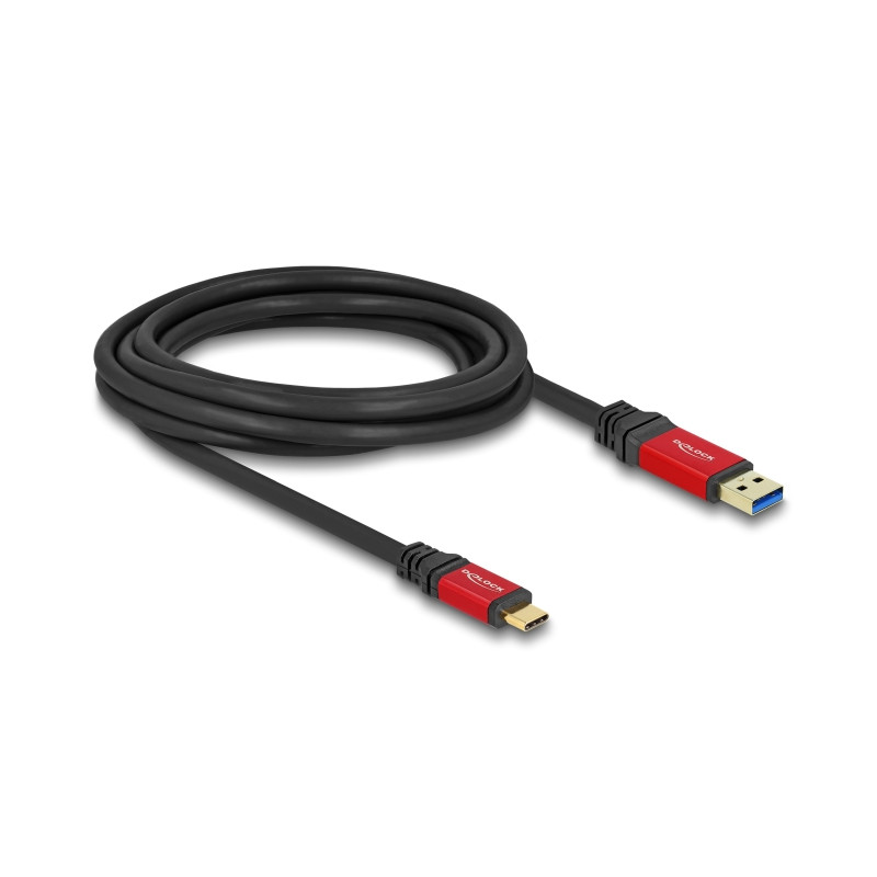 Delock USB 10 Gbps Kabel USB Typ-A Stecker zu USB Type-C™ Stecker 3 m rot Metall