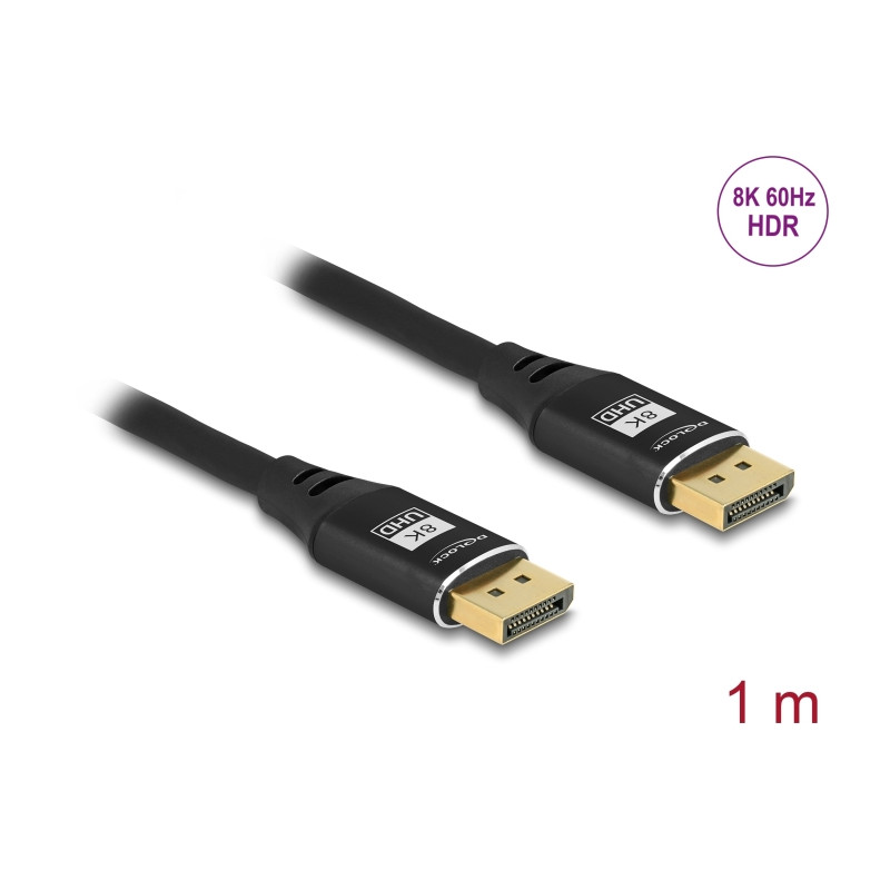 Delock DisplayPort Kabel 8K 60 Hz 1 m schwarz Metall