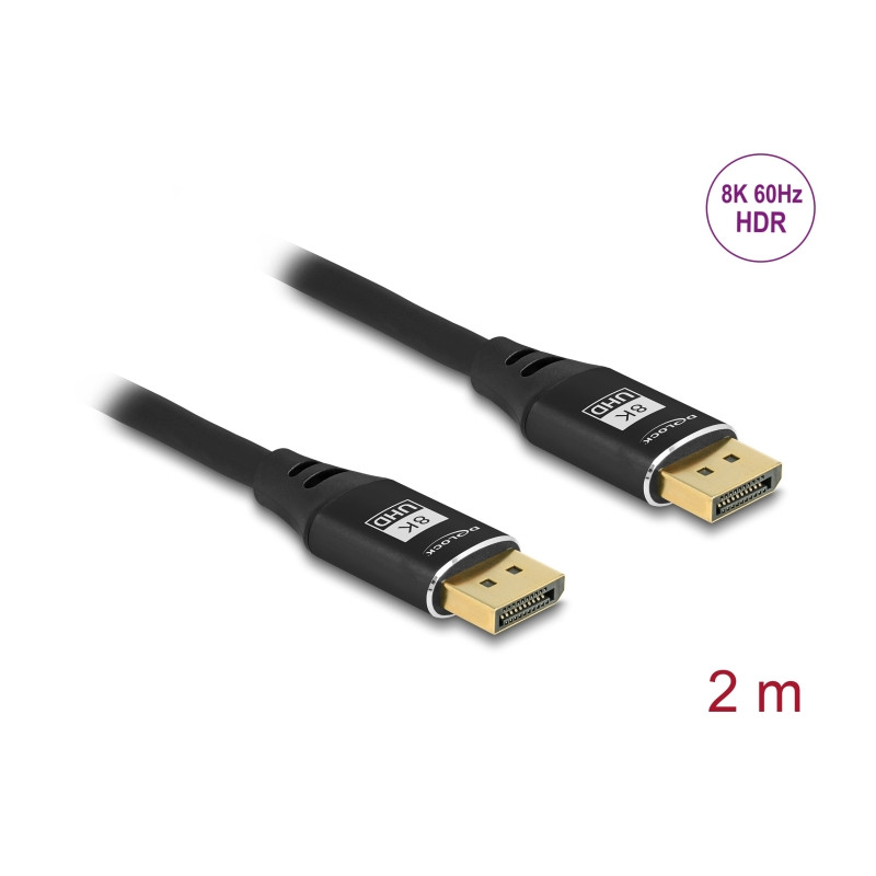 Delock DisplayPort Kabel 8K 60 Hz 2 m schwarz Metall