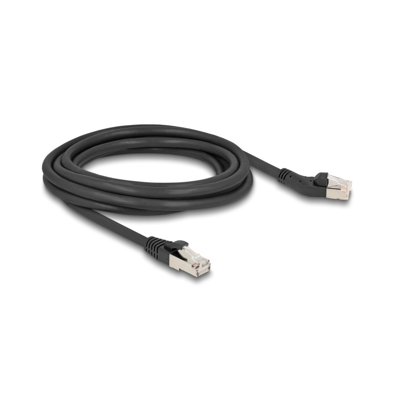 Delock RJ45 Netzwerkkabel Cat.6A S/FTP Stecker 45° nach links gewinkelt zu Stecker gerade 3 m schwarz