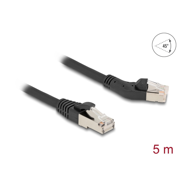 Delock RJ45 Netzwerkkabel Cat.6A S/FTP Stecker 45° nach links gewinkelt zu Stecker gerade 5 m schwarz