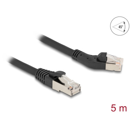 Delock RJ45 Netzwerkkabel Cat.6A S/FTP Stecker 45° nach links gewinkelt zu Stecker gerade 5 m schwarz