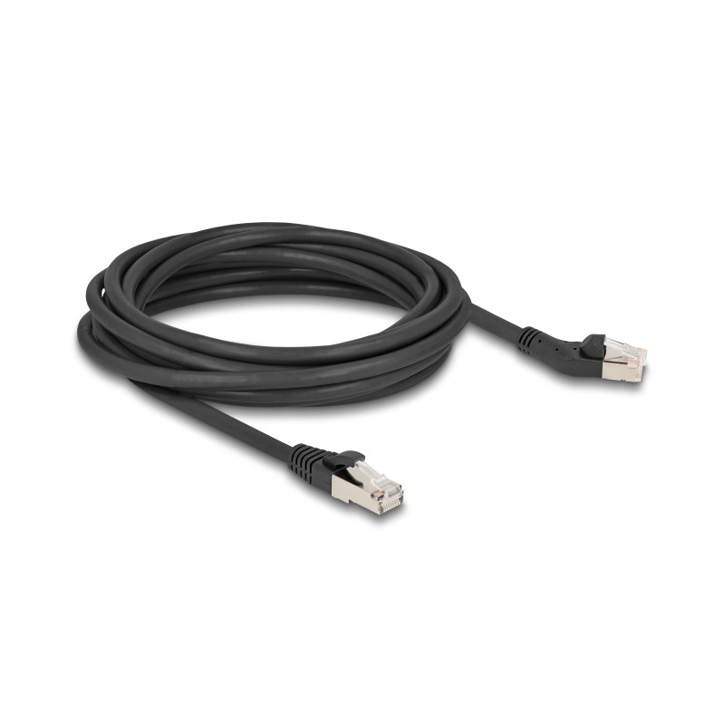 Delock RJ45 Netzwerkkabel Cat.6A S/FTP Stecker 45° nach links gewinkelt zu Stecker gerade 5 m schwarz