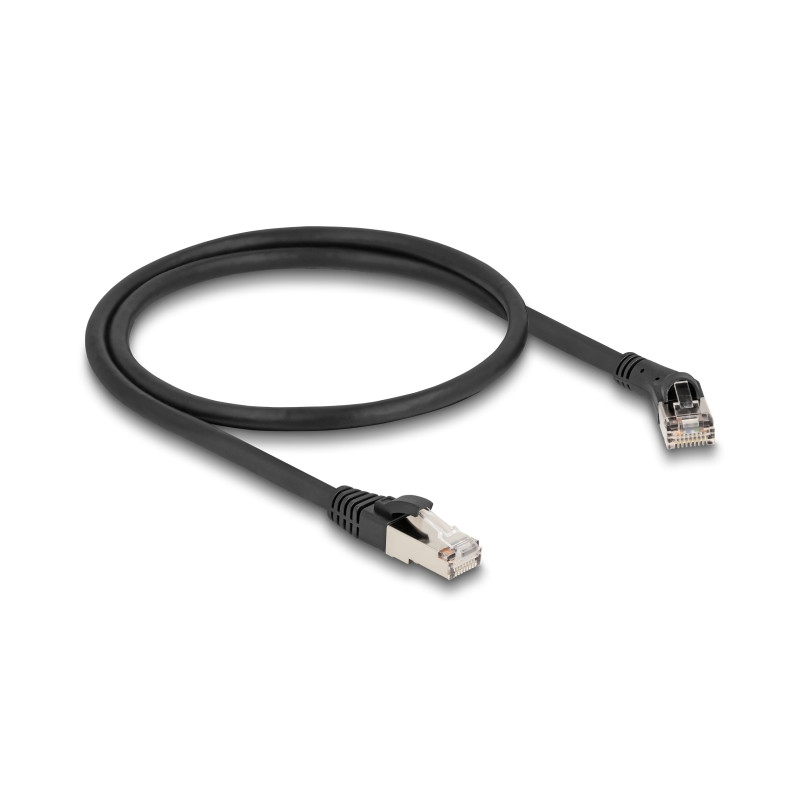 Delock RJ45 Netzwerkkabel Cat.8.1 S/FTP Stecker 45° nach rechts gewinkelt zu Stecker gerade bis 40 Gbps 0,5 m schwarz