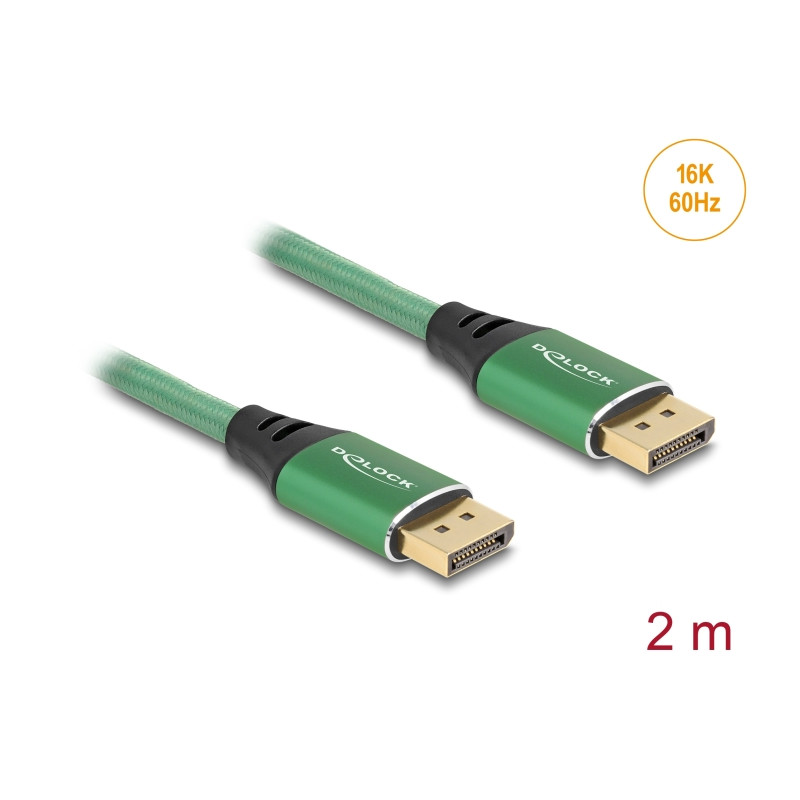 Delock DisplayPort Kabel 16K 60 Hz 2 m grün Metall