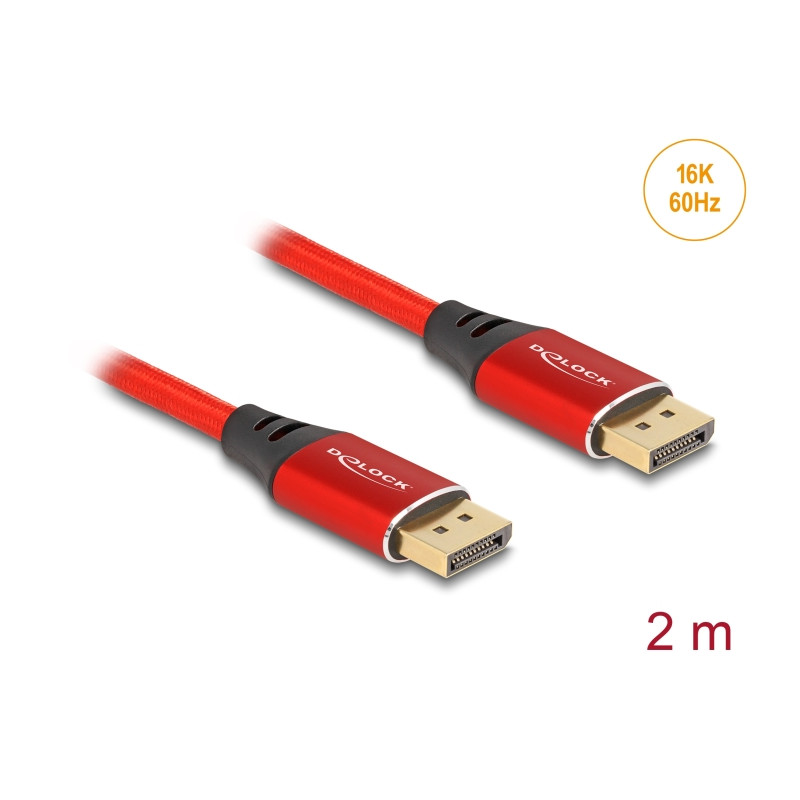 Delock DisplayPort Kabel 16K 60 Hz 2 m rot Metall