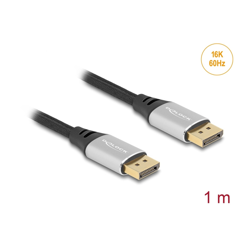 Delock DisplayPort Kabel 16K 60 Hz 1 m silber Metall