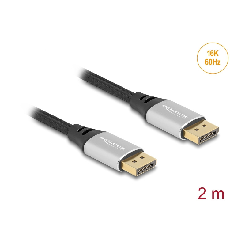 Delock DisplayPort Kabel 16K 60 Hz 2 m silber Metall