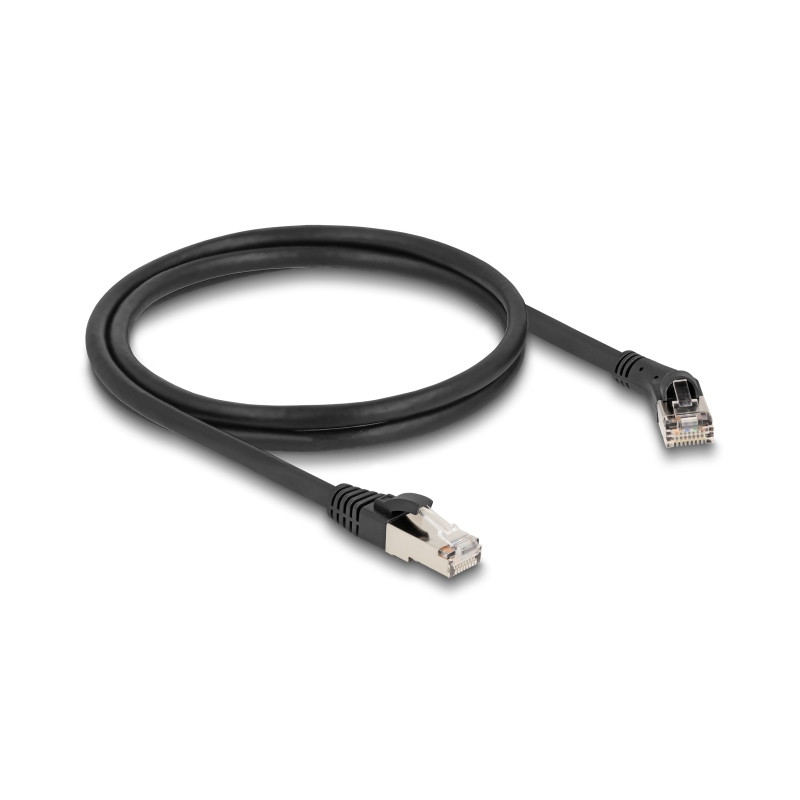 Delock RJ45 Netzwerkkabel Cat.8.1 S/FTP Stecker 45° nach rechts gewinkelt zu Stecker gerade bis 40 Gbps 1 m schwarz