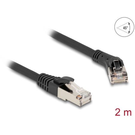 Delock RJ45 Netzwerkkabel Cat.8.1 S/FTP Stecker 45° nach rechts gewinkelt zu Stecker gerade bis 40 Gbps 2 m schwarz