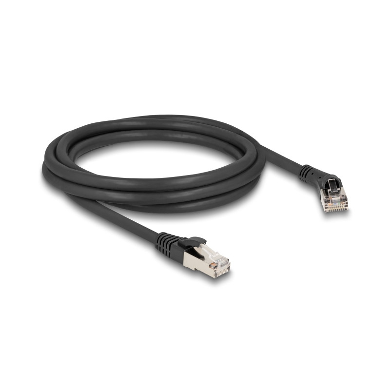Delock RJ45 Netzwerkkabel Cat.8.1 S/FTP Stecker 45° nach rechts gewinkelt zu Stecker gerade bis 40 Gbps 2 m schwarz