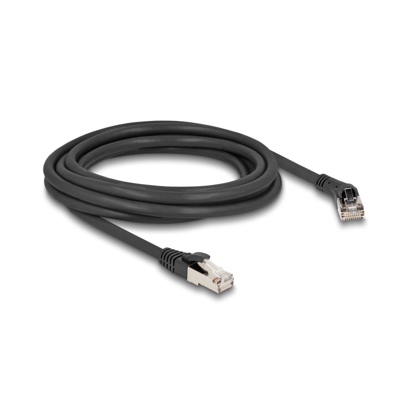 Delock RJ45 Netzwerkkabel Cat.8.1 S/FTP Stecker 45° nach rechts gewinkelt zu Stecker gerade bis 40 Gbps 3 m schwarz